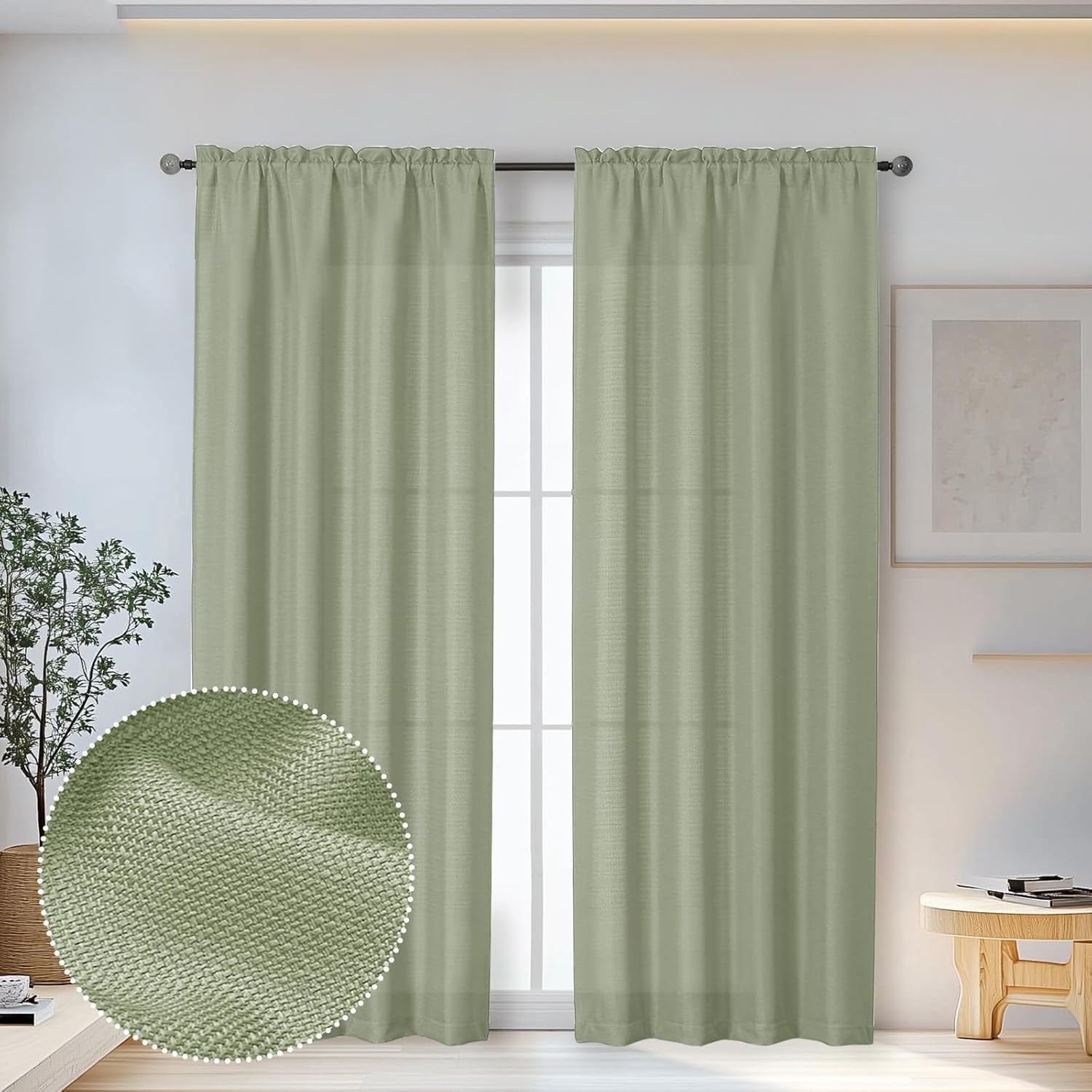 Black Curtains 63 Inch Length 2 Panels Set for Living Room Bedroom, Light Filtering Faux Linen Textured Soft Window Curtain, Airy Soft Rod Pocket cortinas para cuarto, 40Wx63L Inches, 2 Pcs
