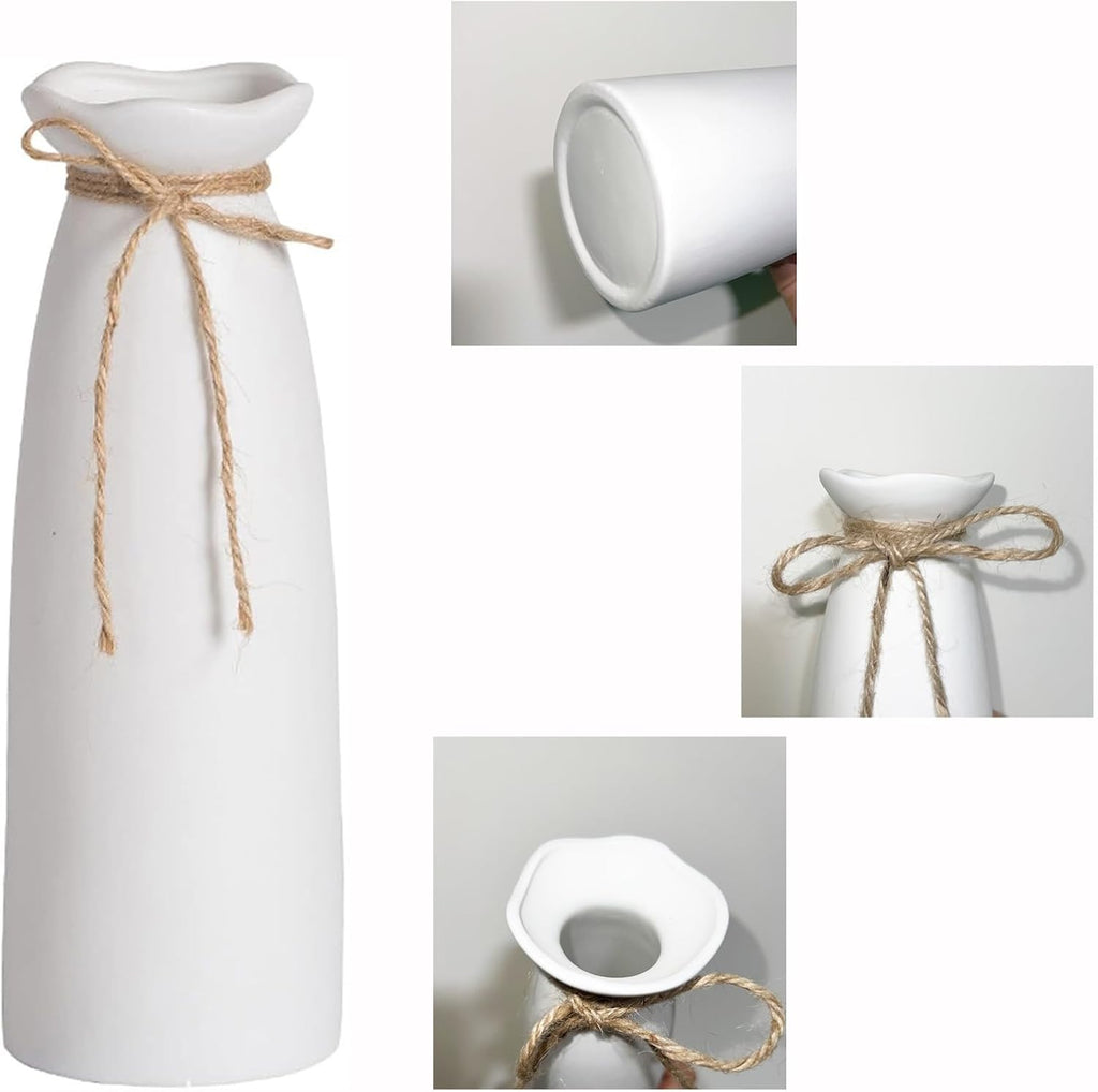 White Ceramic Vase-Flower Vase Dried Flower Vase for Modern Home Decor, Fit for Foyer Living Room Fireplace Bedroom Kitchen,Decent Gift, 8.27" H