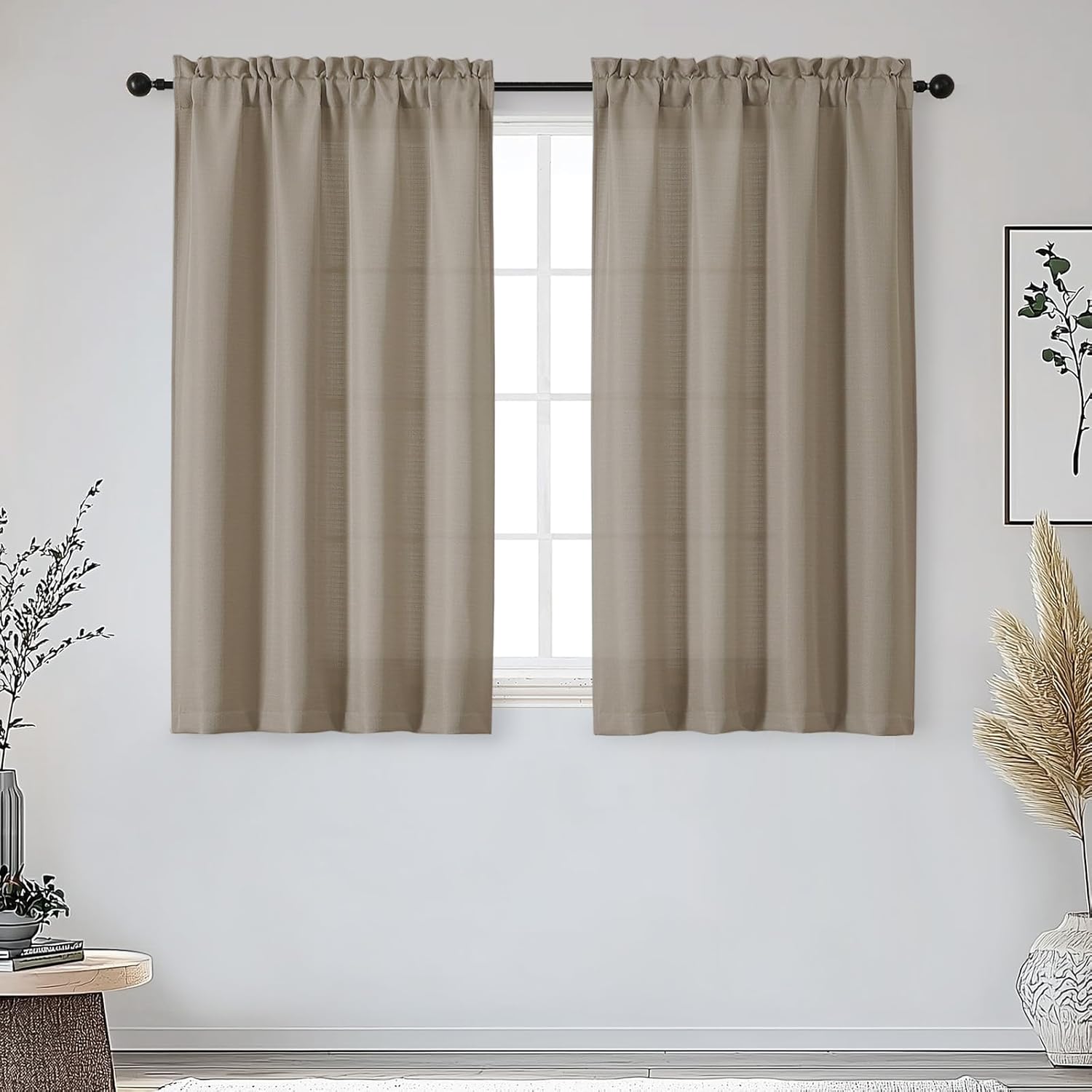 Black Curtains 63 Inch Length 2 Panels Set for Living Room Bedroom, Light Filtering Faux Linen Textured Soft Window Curtain, Airy Soft Rod Pocket cortinas para cuarto, 40Wx63L Inches, 2 Pcs