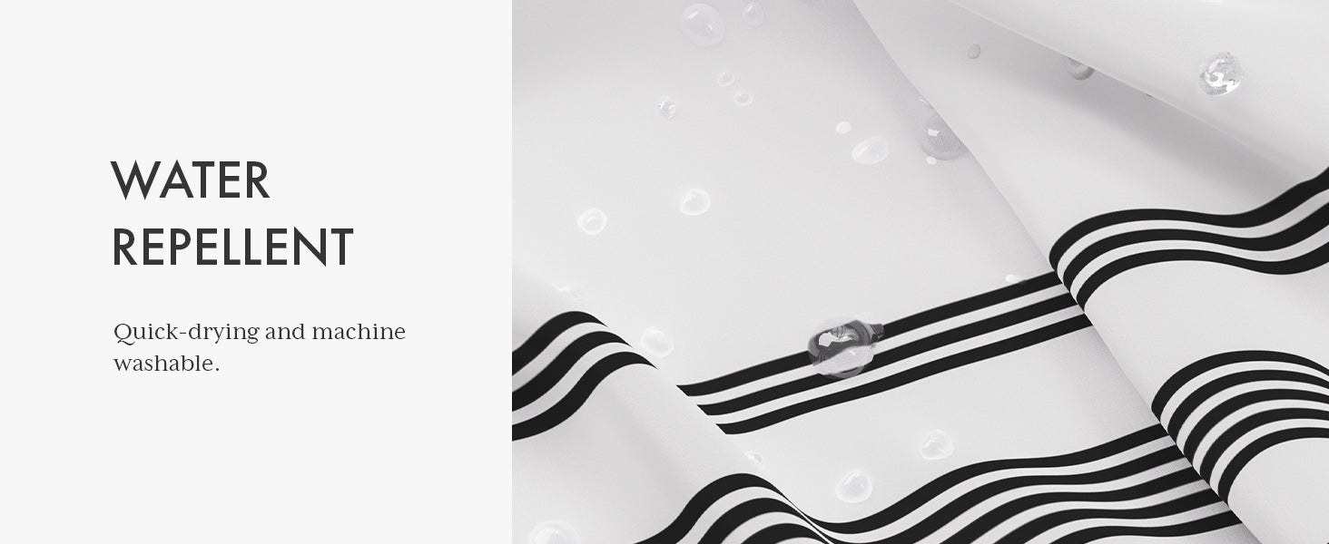 Shower Curtain, Washable Cloth Black Shower Curtain Sets with 12 Shower Curtain Hooks, Fabric Rustic Black and White Striped Curtain, Farmhouse Bathroom Curtains, 72x72 Inches