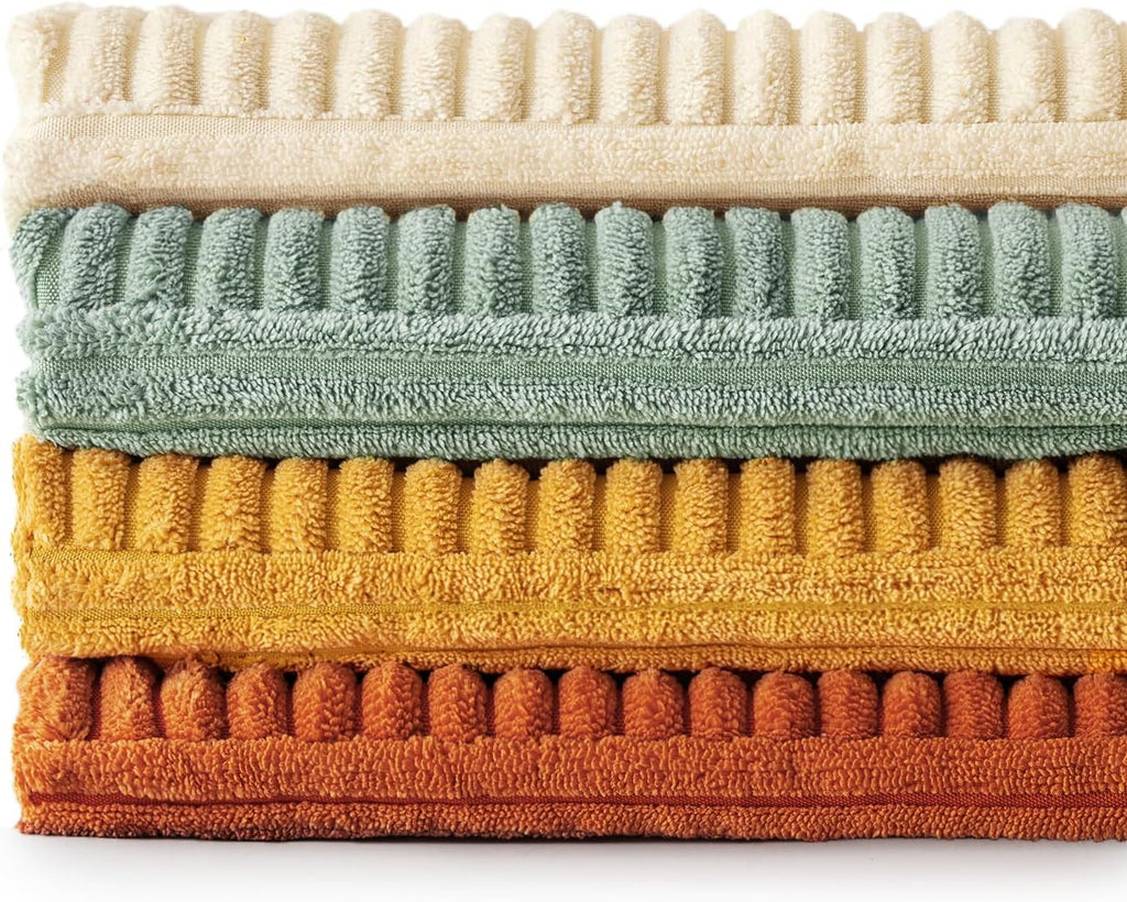 MIULEE Teal Orange Decorative Throw Pillow Covers 18x18 Inch Set of 4 Boho Corduroy Striped Cushion Cases Modern Farmhouse Patchwork Pillow Cases for Couch Sofa Bedroom Home Decor
