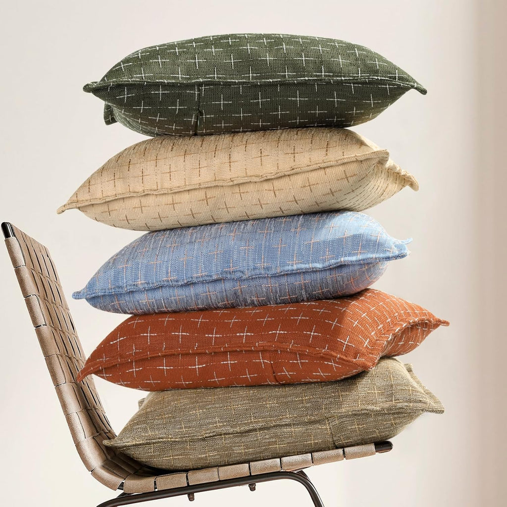 ZWJD Pillow Covers 18x18 Set of 2 Soft Polyester Textured Pillow Covers with Stylish Flange Edge Cozy Farmhouse Throw Pillows for Couch Bed Sofa Living Room